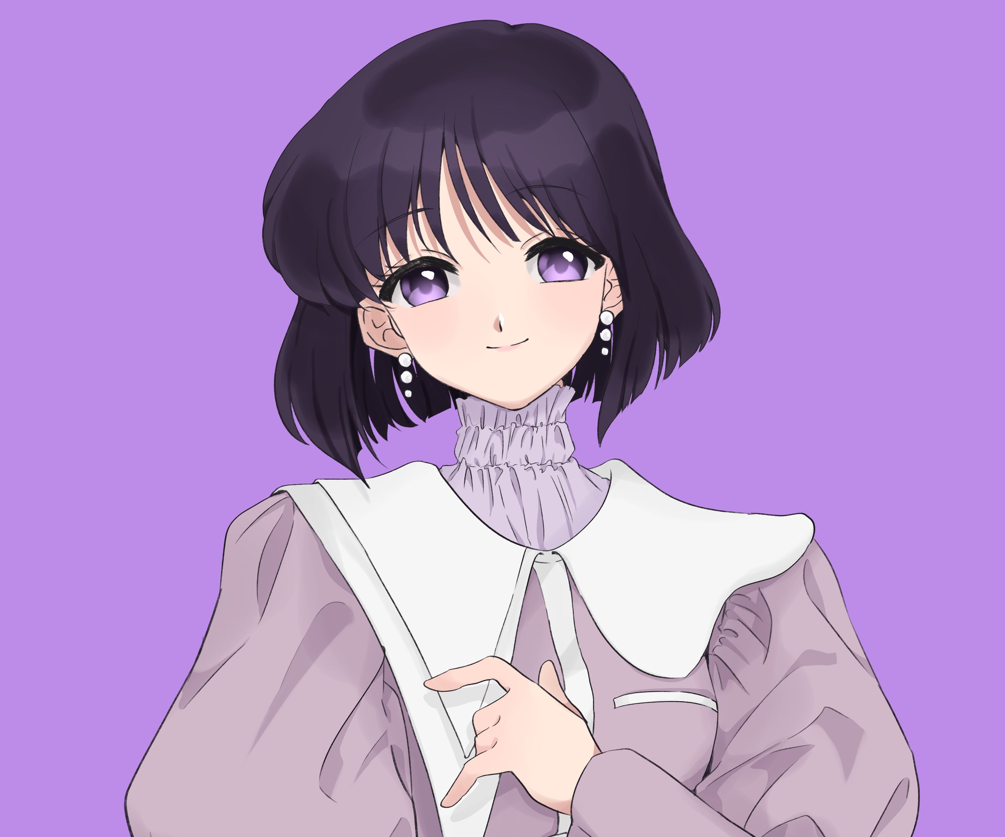 A purple anime girl with a purple shirt and white collar. - Sailor Venus