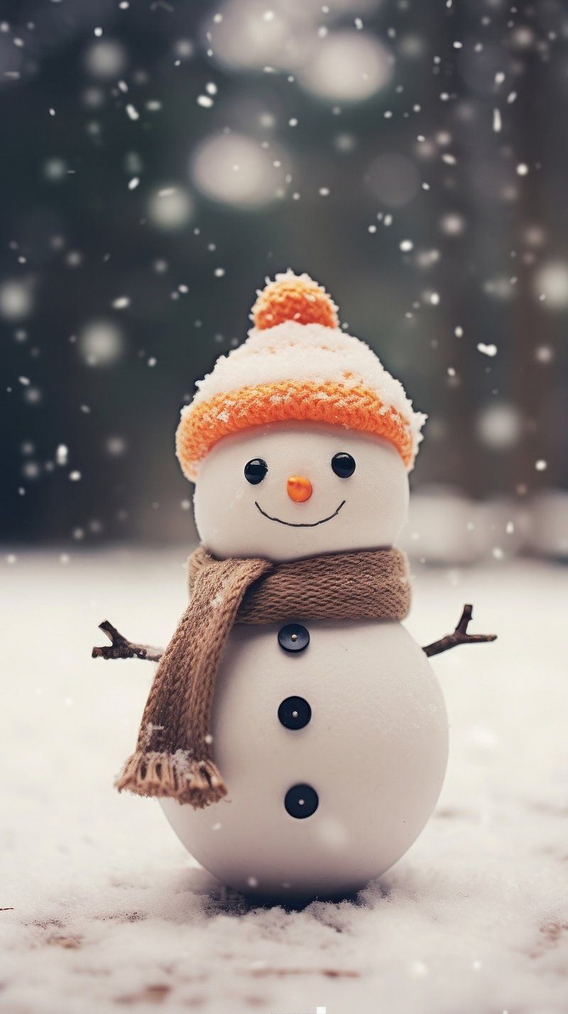 A snowman wearing a hat and scarf - Winter