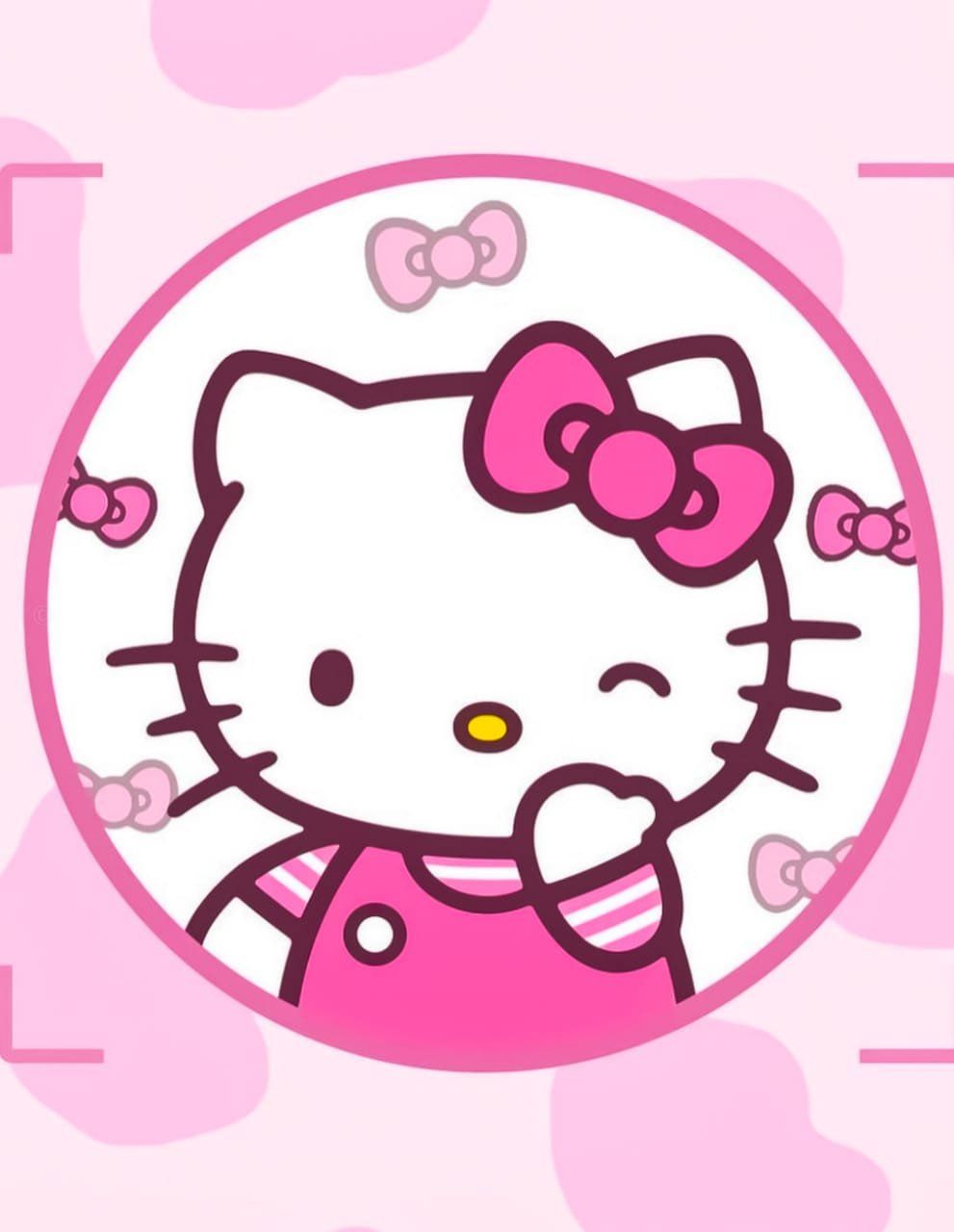 Hello Kitty winking in a pink frame with pink bows on a pink background - My Melody