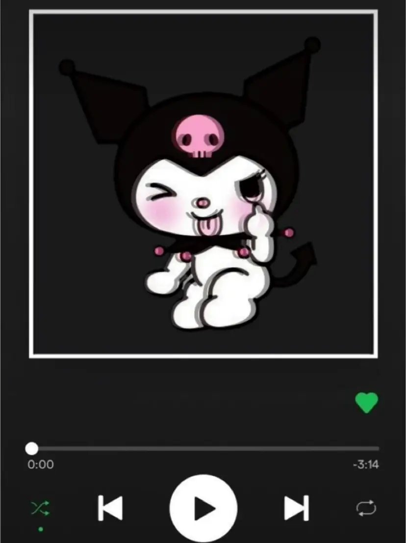 A music player with a black background and a pink and black animal character on the screen. - My Melody