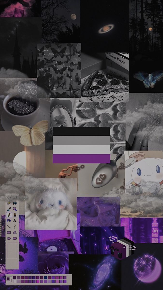 Aesthetic background with purple, black, and white images - Asexual