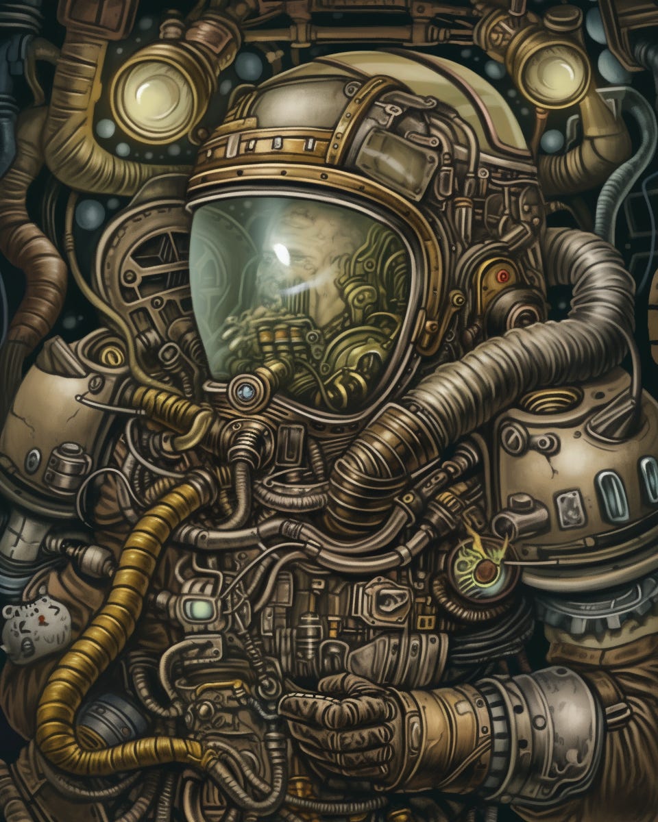 An astronaut in a spacesuit with a steampunk design - Steampunk