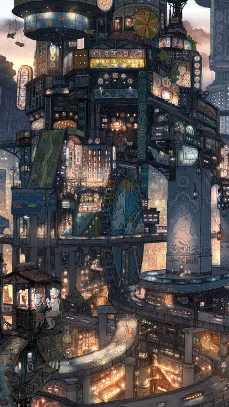 A city made of stacked buildings - Steampunk