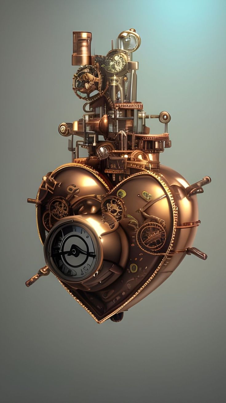 A heart made of brass gears and pipes. - Steampunk