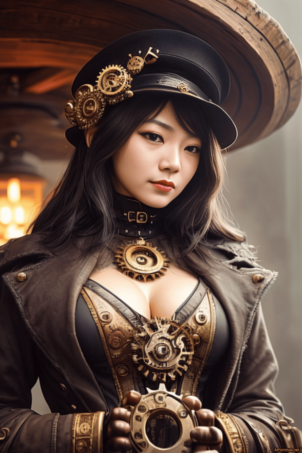 A steampunk girl in a hat and leather jacket - Steampunk