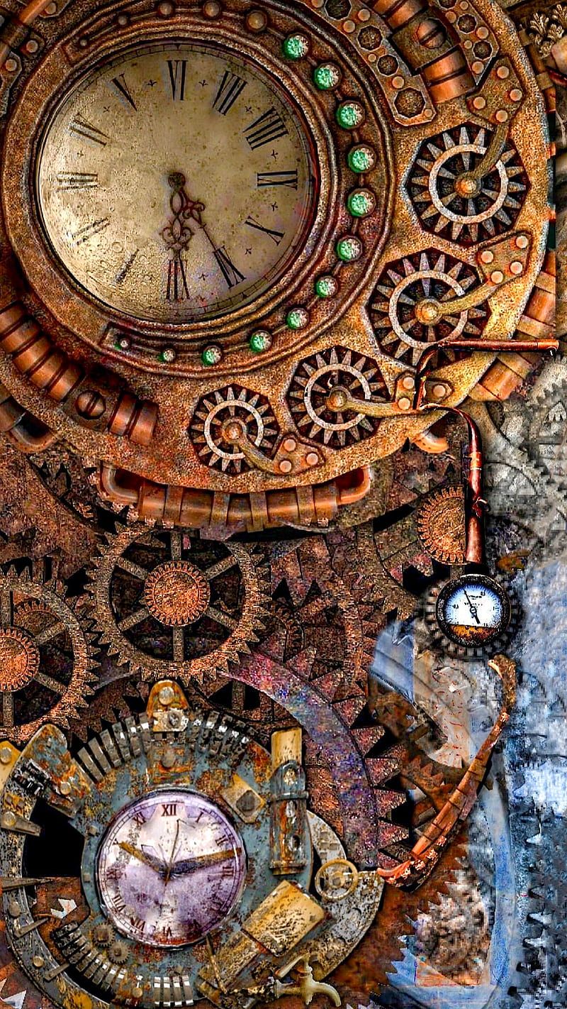 HD steampunk clock wallpaper