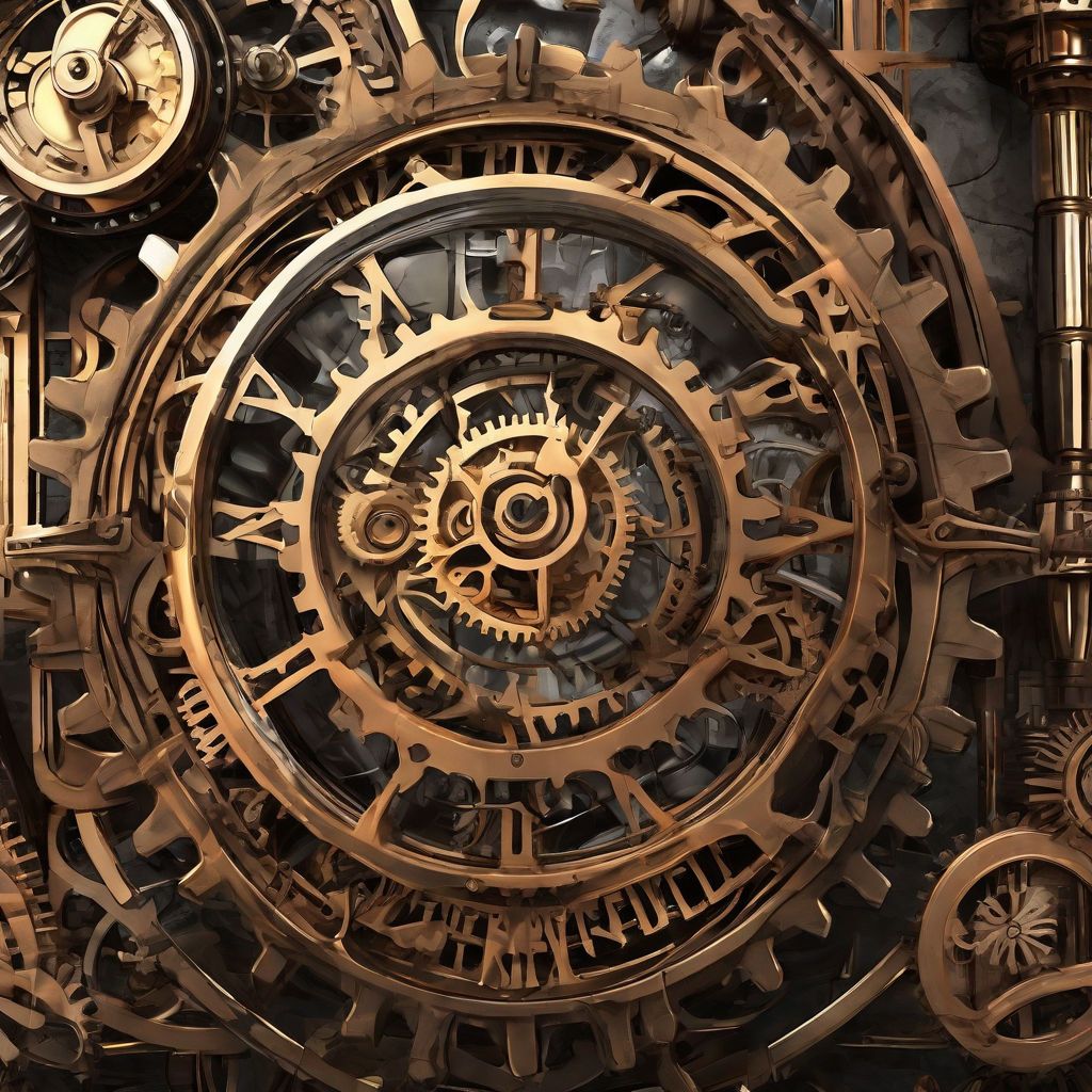 An intricate clock with many gears and cogs - Steampunk