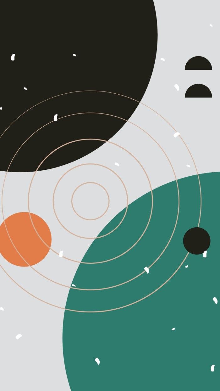 A phone wallpaper with a black, orange and green circle pattern - Geometry