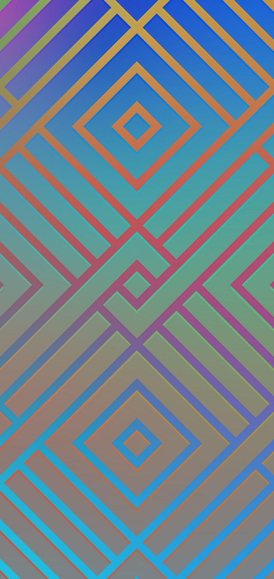 An abstract image of lines and squares in blue, green, purple, and orange. - Geometry