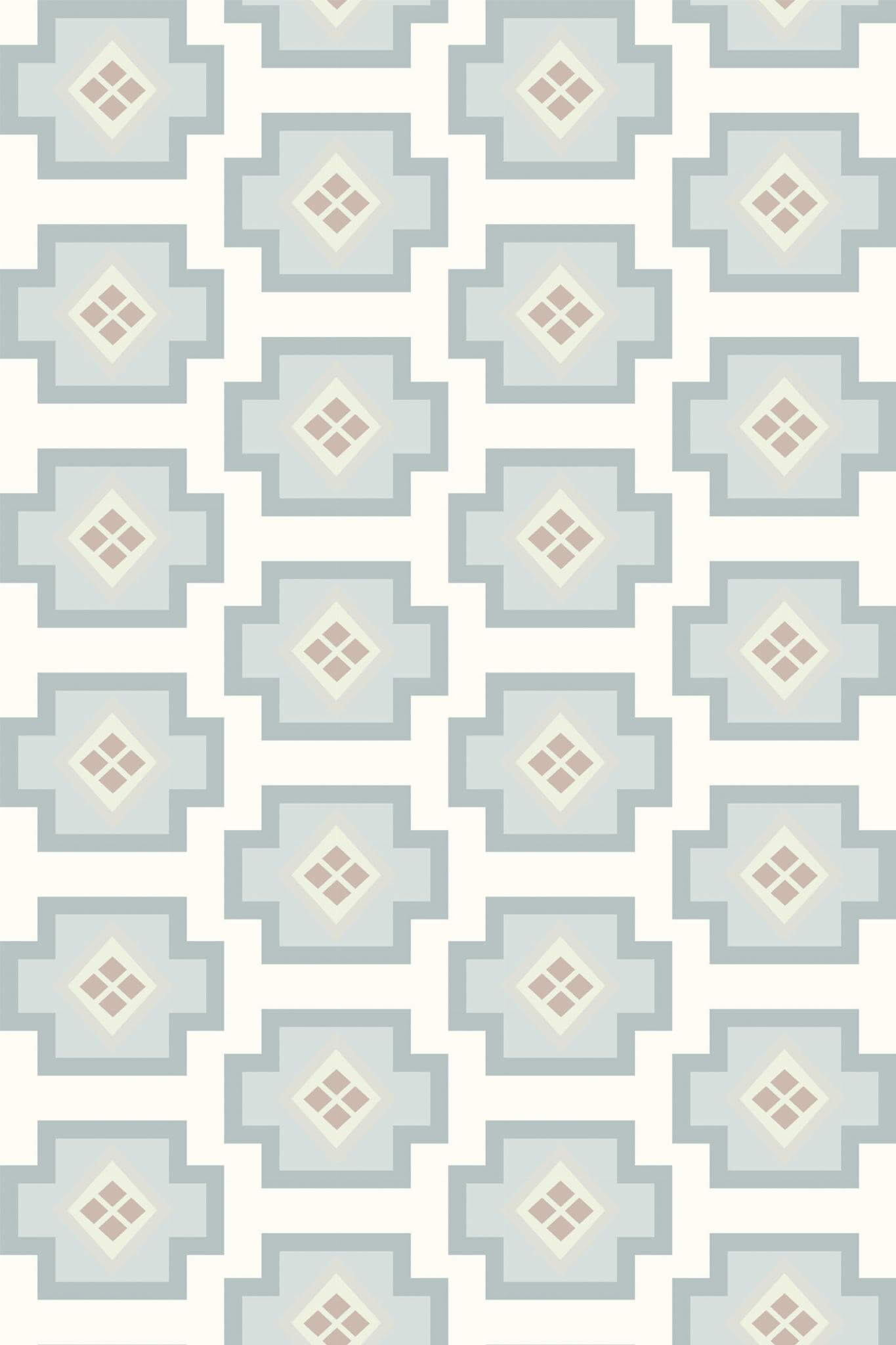 A geometric pattern of diamonds and squares in pale blue, grey and white. - Geometry