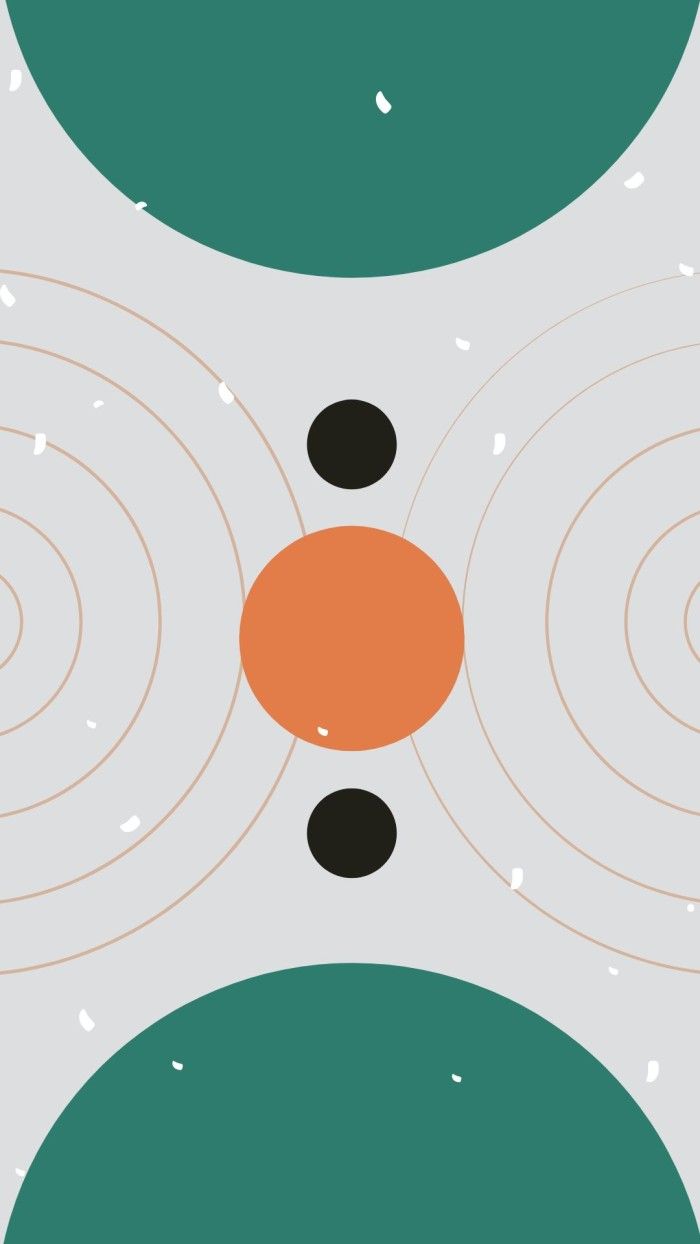 An abstract image of three dots in black, orange and green - Geometry