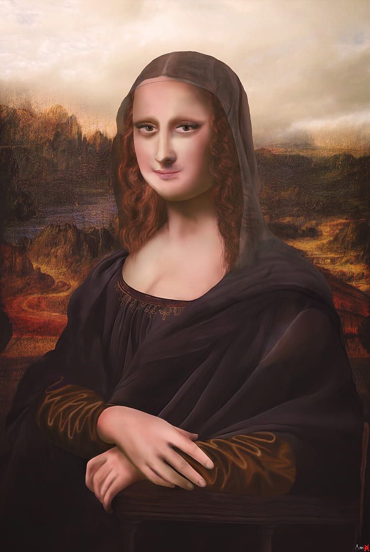 The painting of Mona Lisa is a portrait of a woman with a faint smile and an enigmatic look. - Mona Lisa