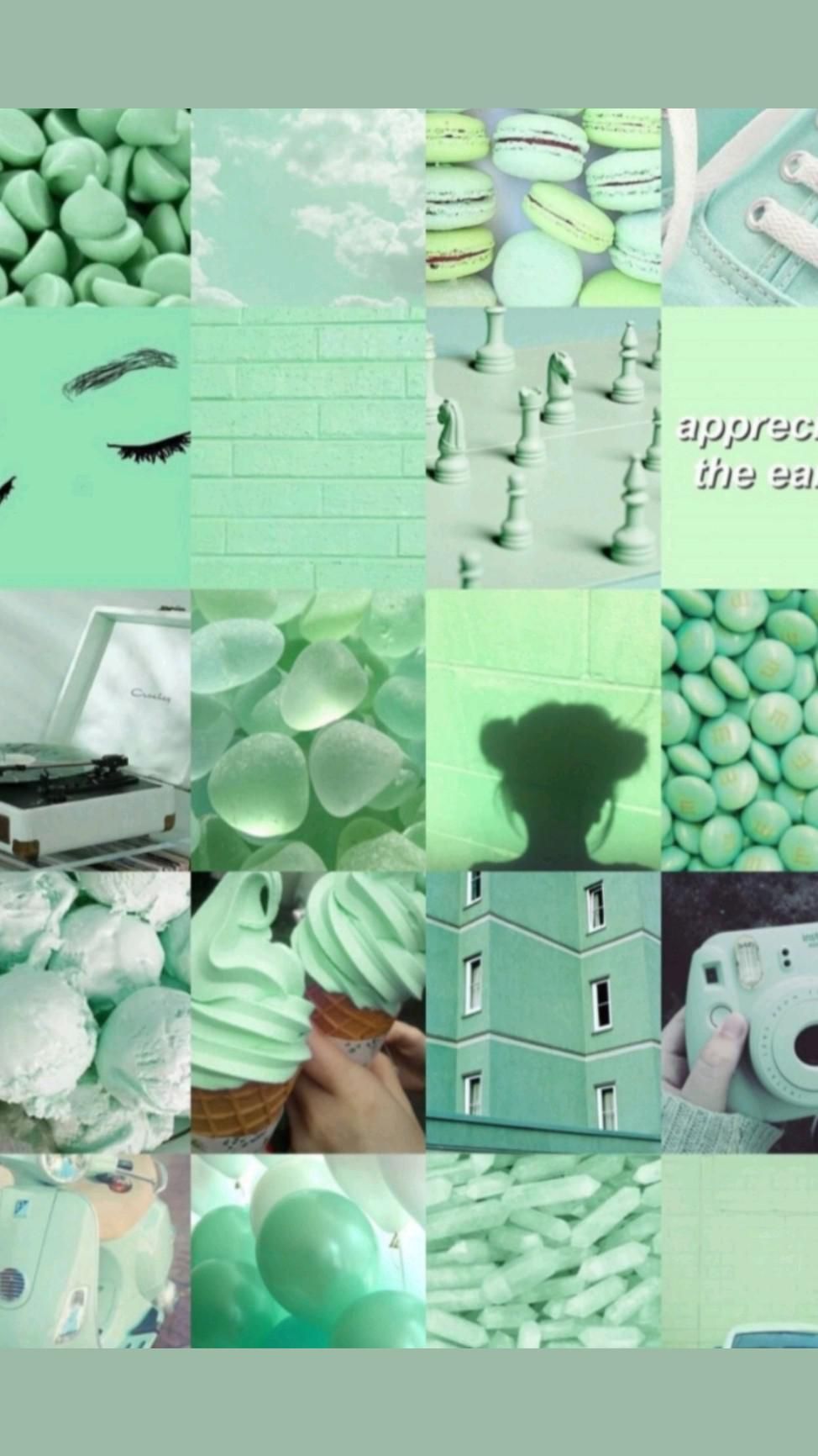 Aesthetic phone background collage of a girl with a green aesthetic - Mint green