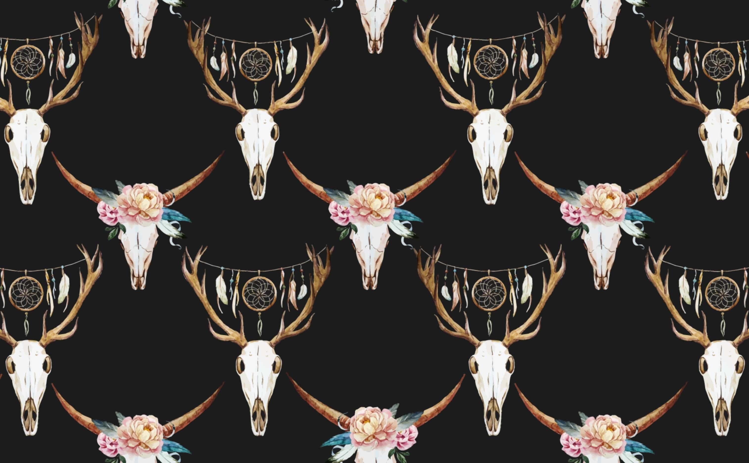 Cow & Deer Skulls Wallpaper for Walls