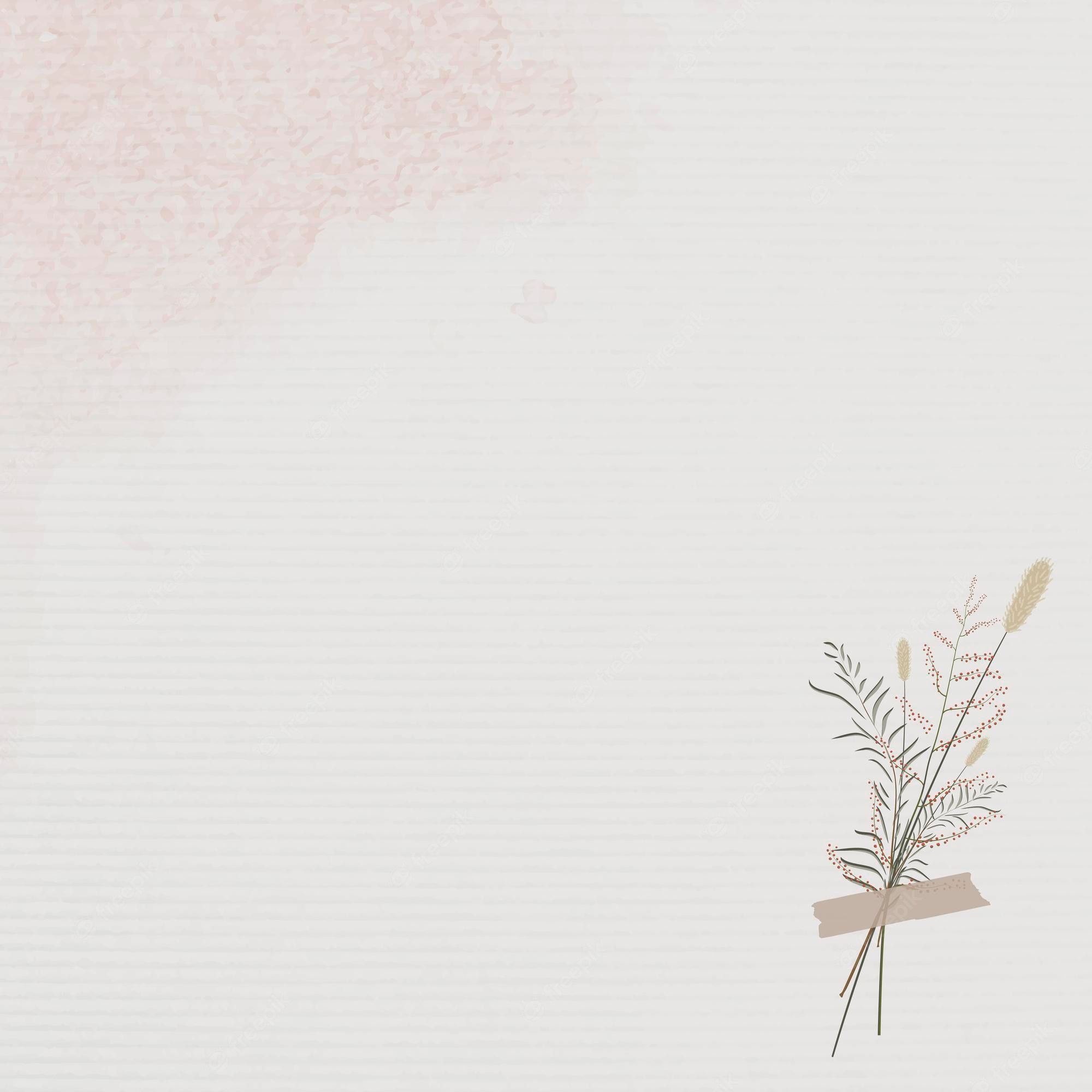 A light pink hydrangea and grasses are tied with a light pink tape on a light pink background. - Minimalist beige