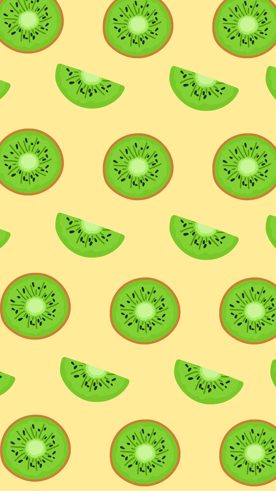 A yellow background with green kiwi slices - Kiwi