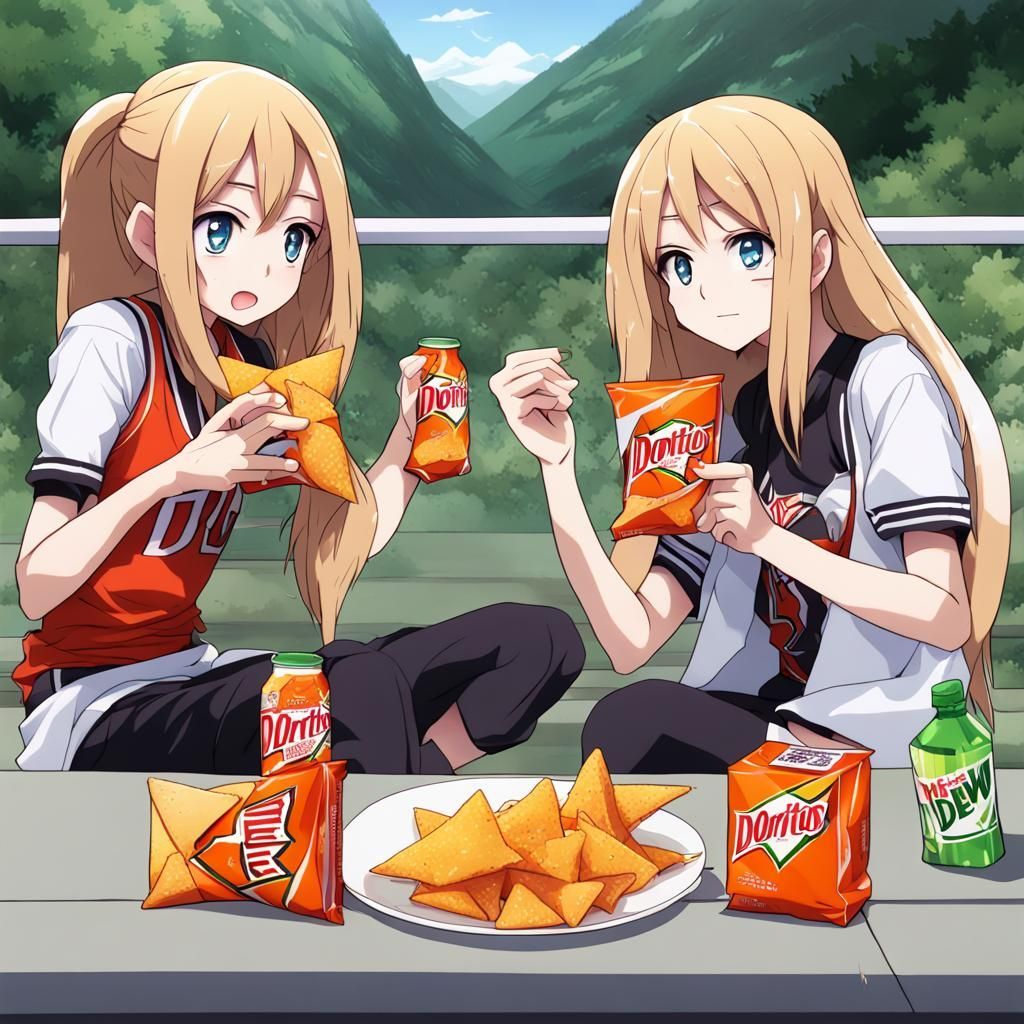 Girls eat doritos and mountain dew