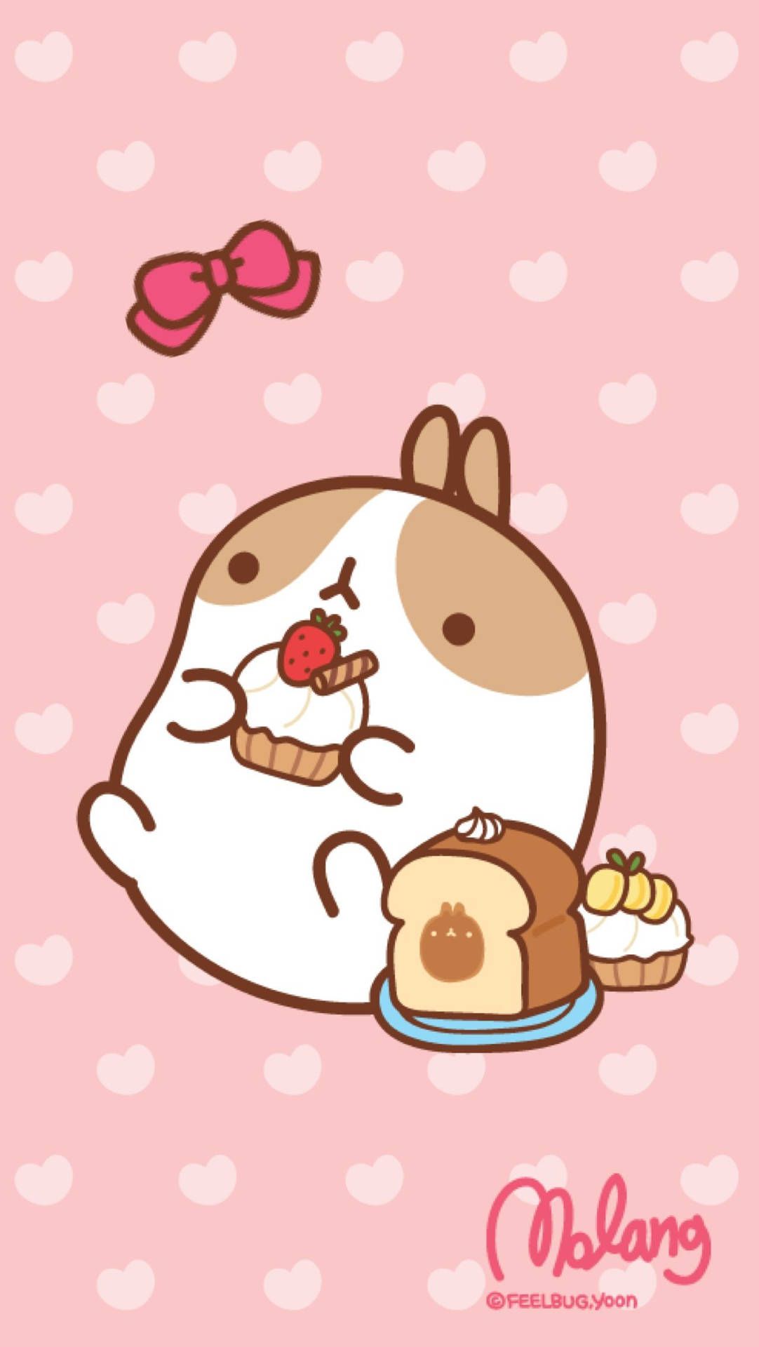 IPhone wallpaper of a cute dog eating bread - Molang