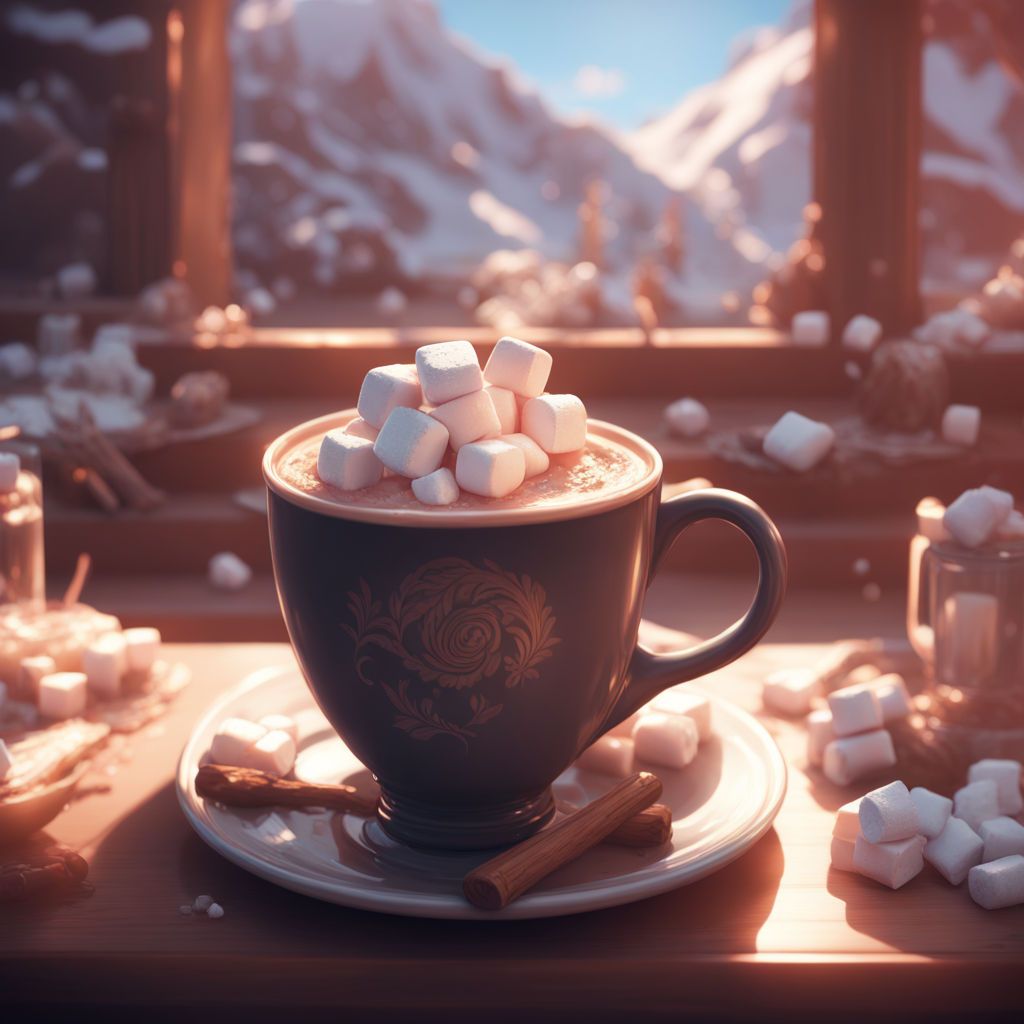 A cup of hot chocolate with marshmallows on a table - Marshmallows