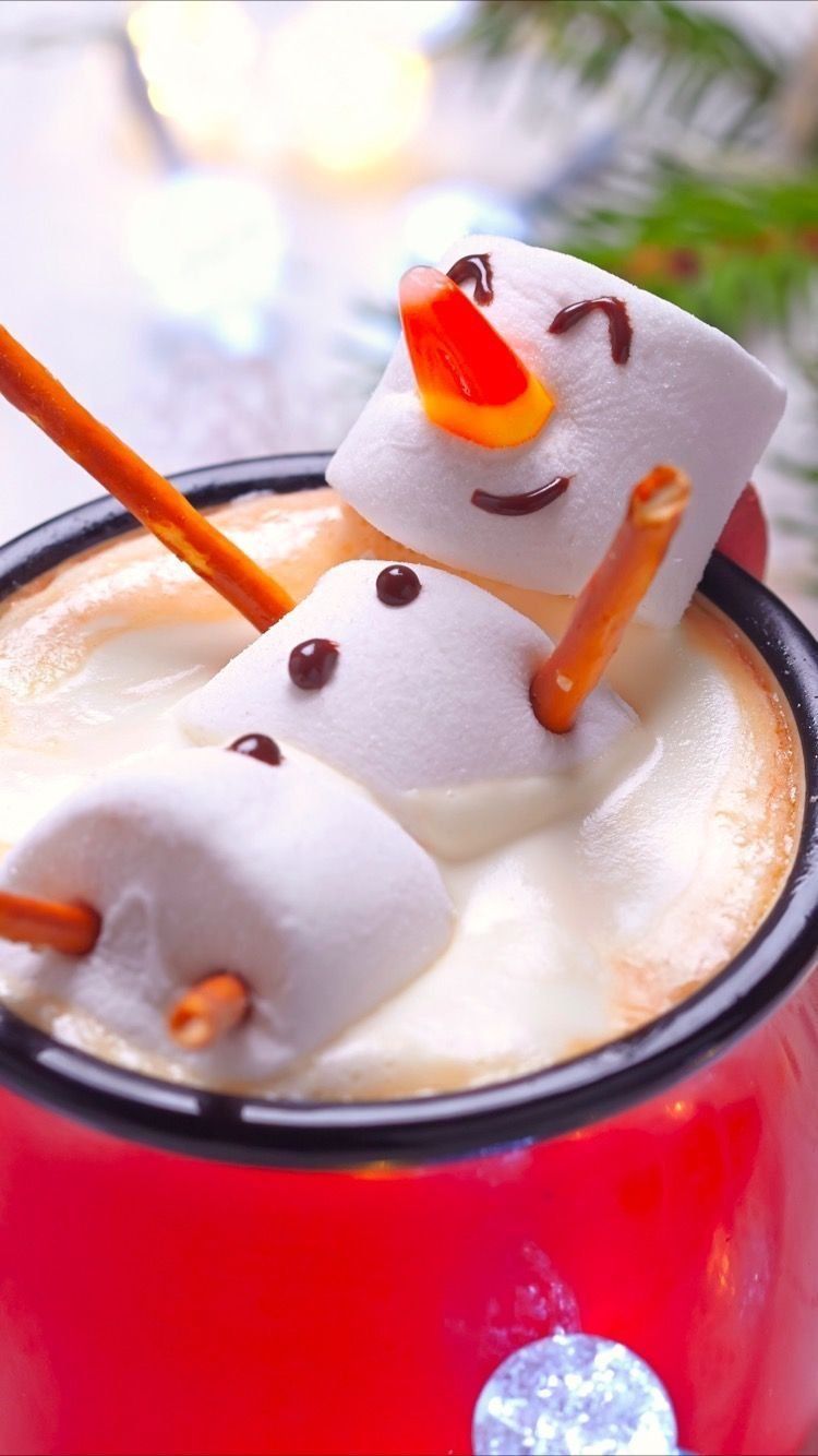 Marshmallow snowman in a cup of hot chocolate - Marshmallows