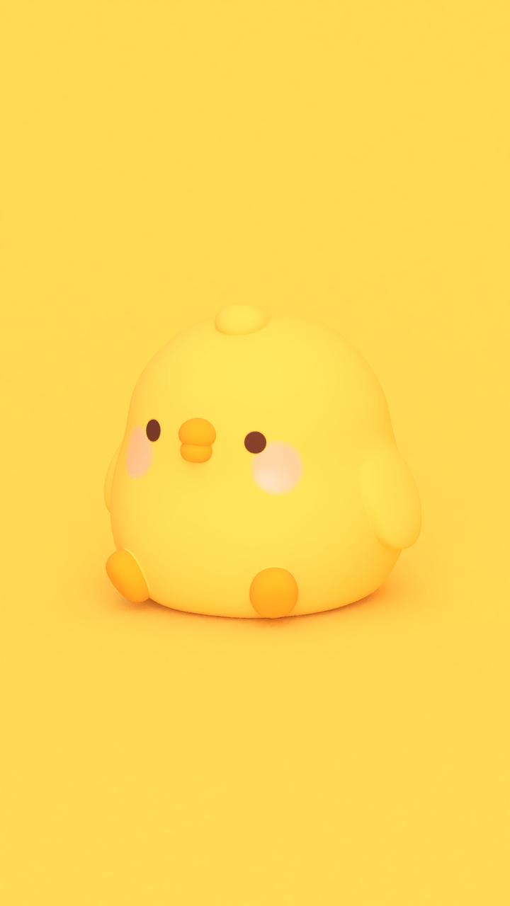 A yellow chick squished in the middle of a yellow background - Molang