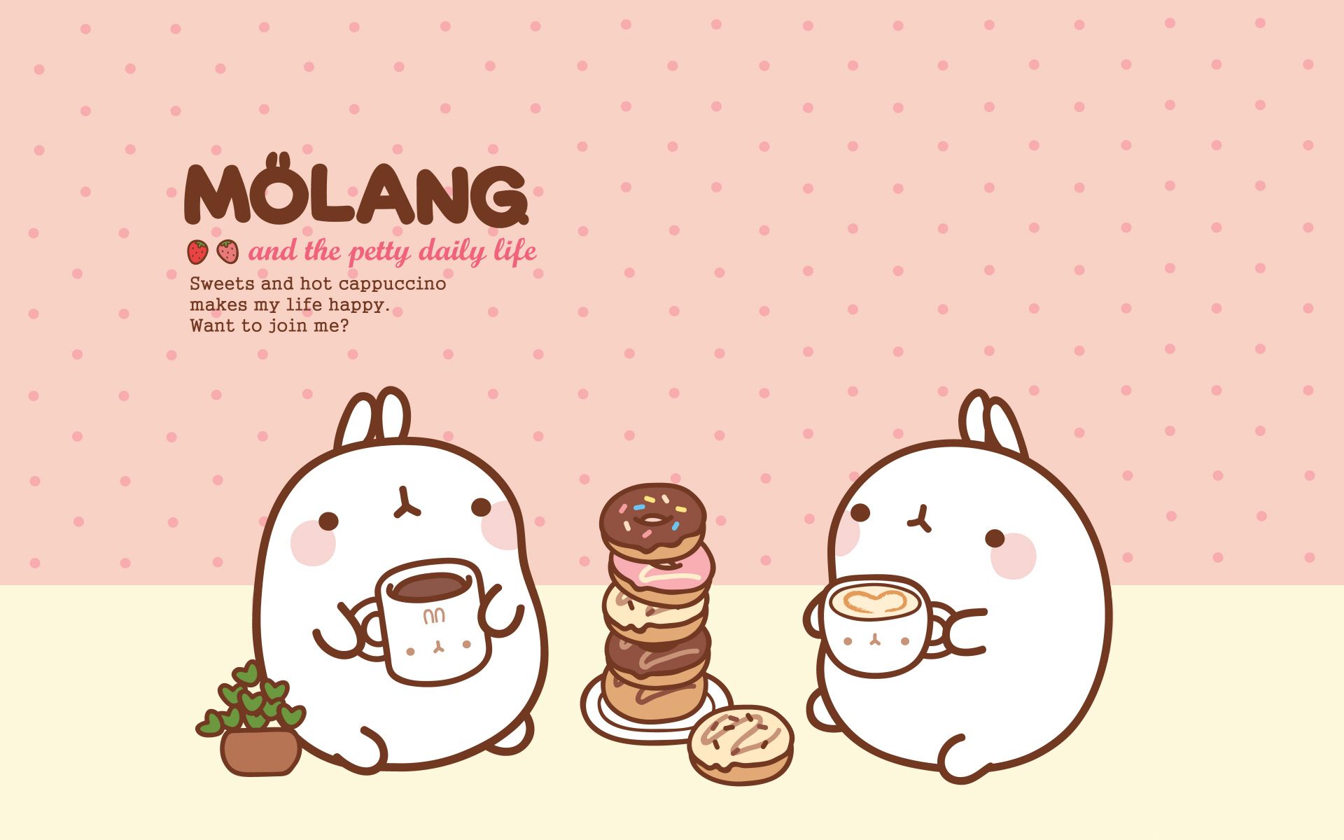 Molang and the petty daily life. Sweets and hot cappuccino makes my happy life. Want to join me? - Molang