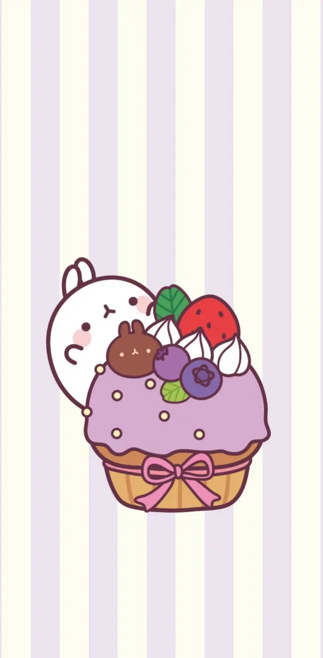 Cute Molang the rabbit with a cupcake wallpaper for iPhone - Molang