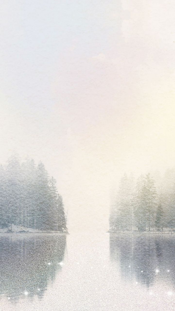 A winter scene with trees and a lake - Lake