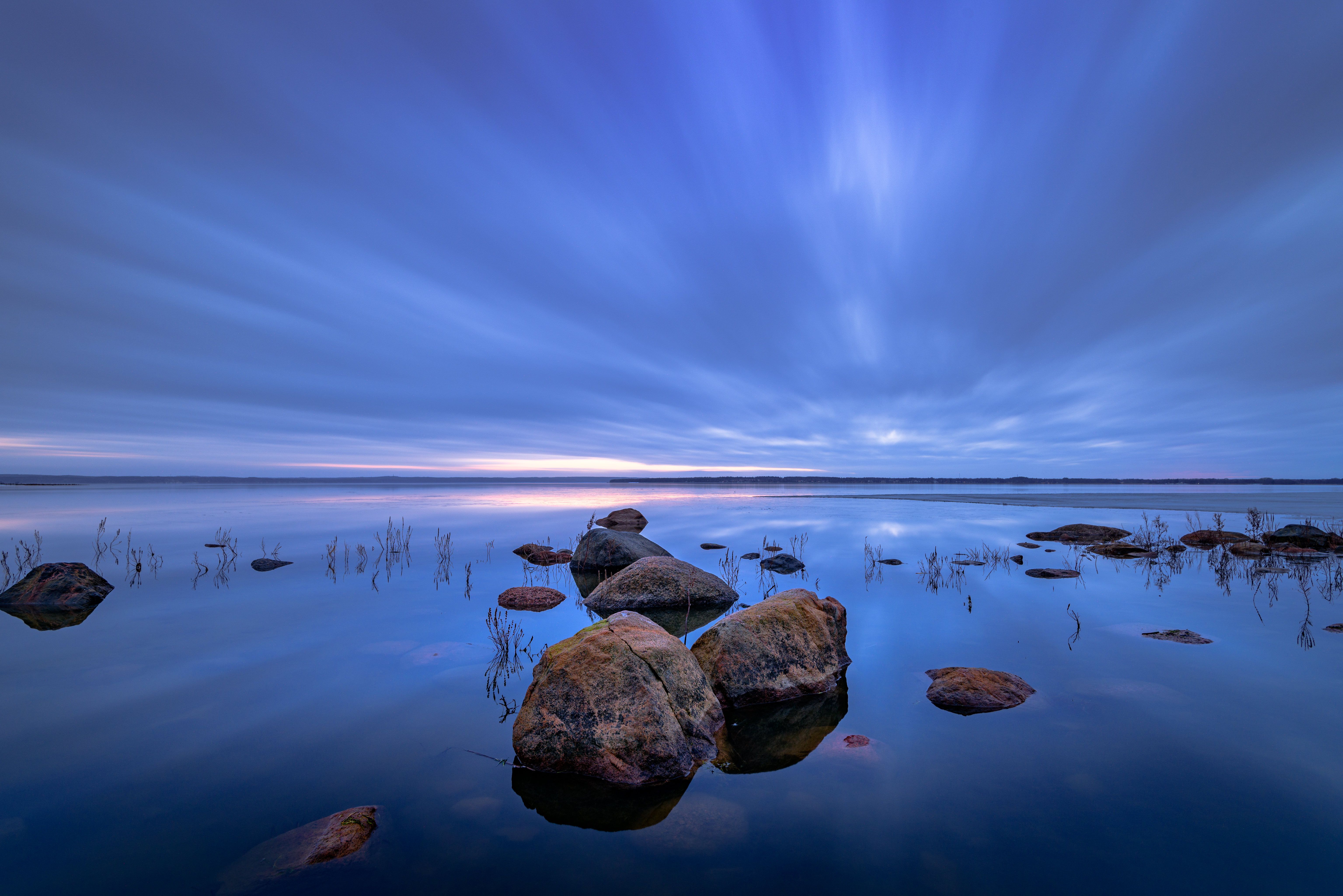 Lake Wallpaper 4K, Sweden, Blue, Rocks