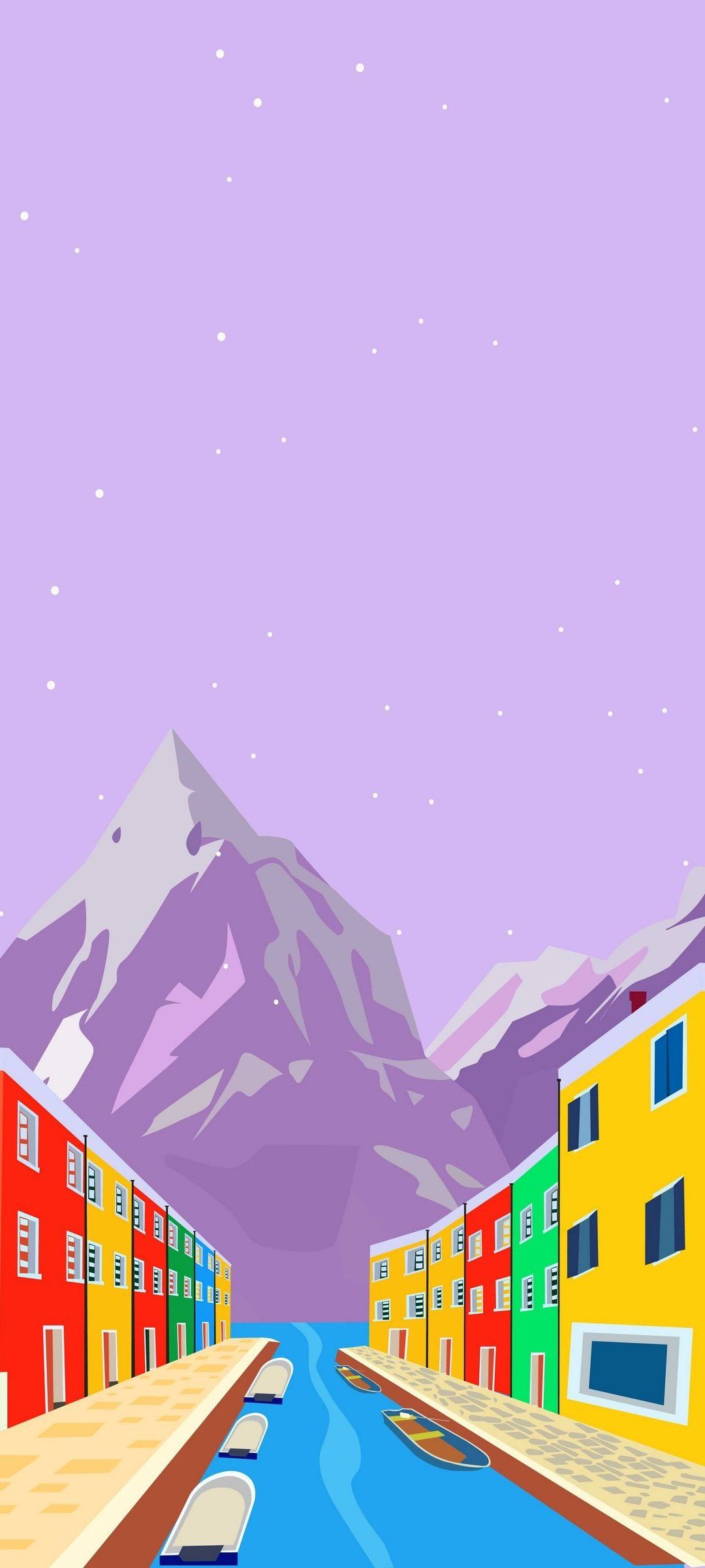 IPhone wallpaper of a colorful city by the mountains - Vector