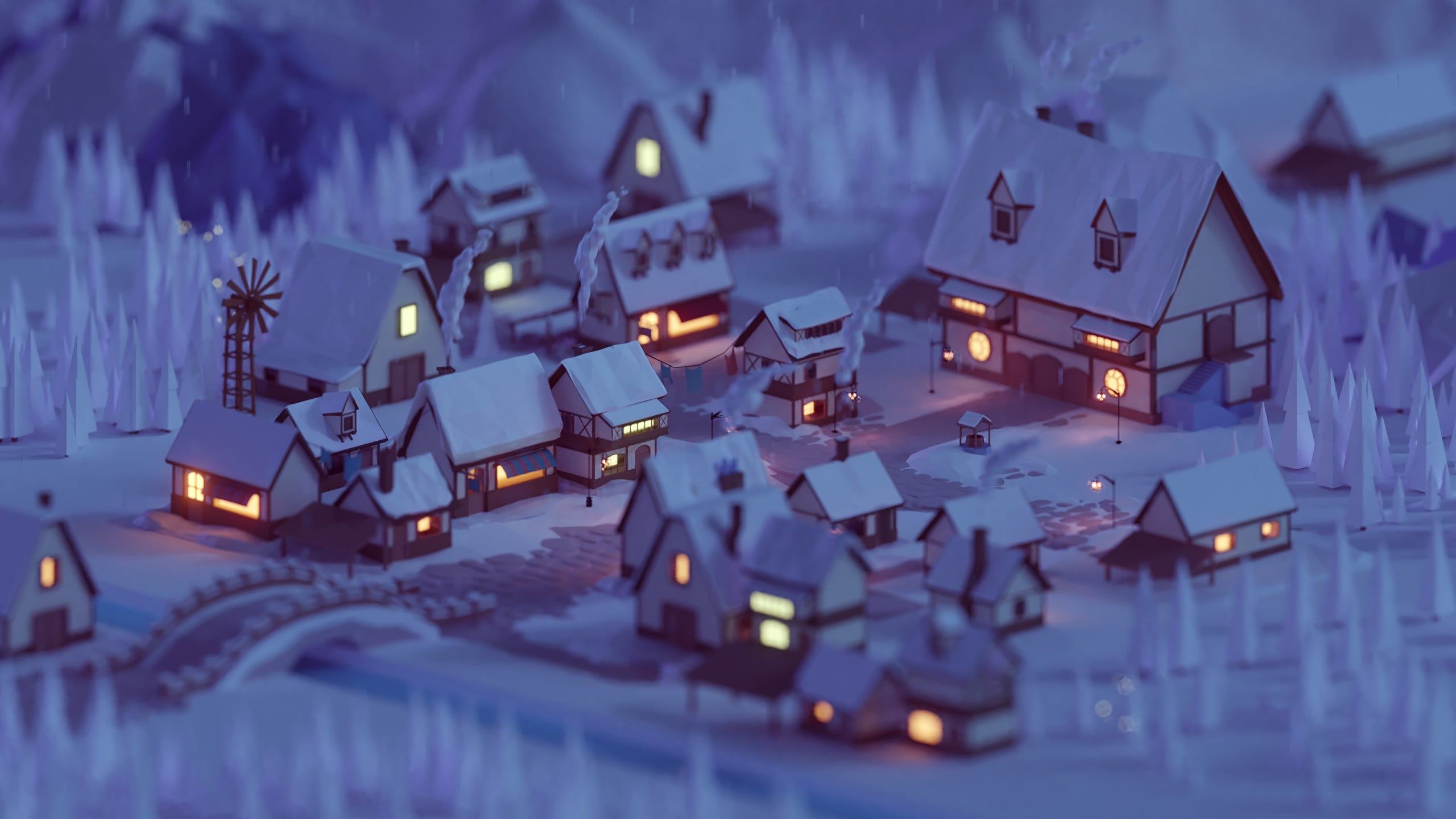 Low Poly Christmas Village 2560x1440