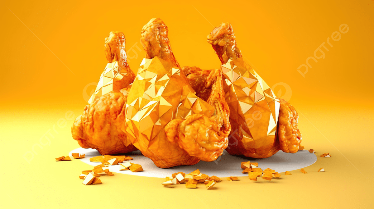A golden fried chicken image with a low poly style - Low poly