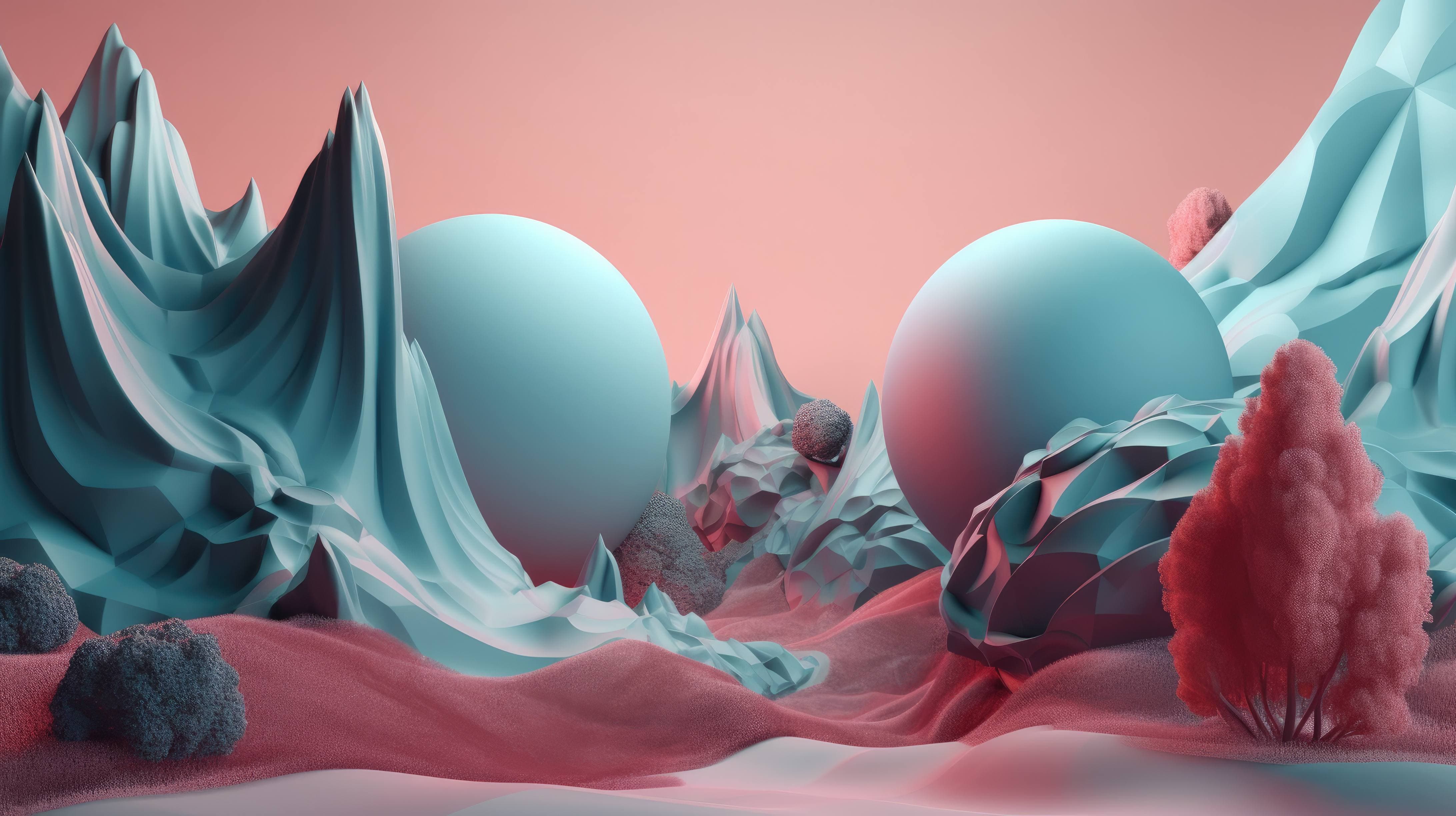 This 3D abstract landscape features a