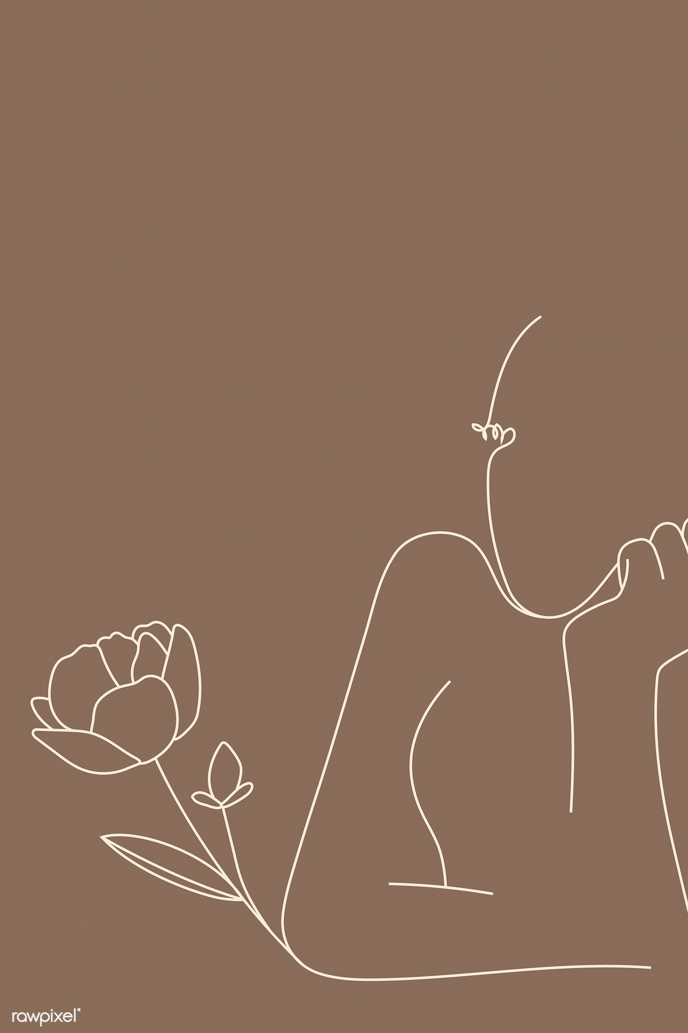 Woman with a flower and a butterfly - Minimalist beige
