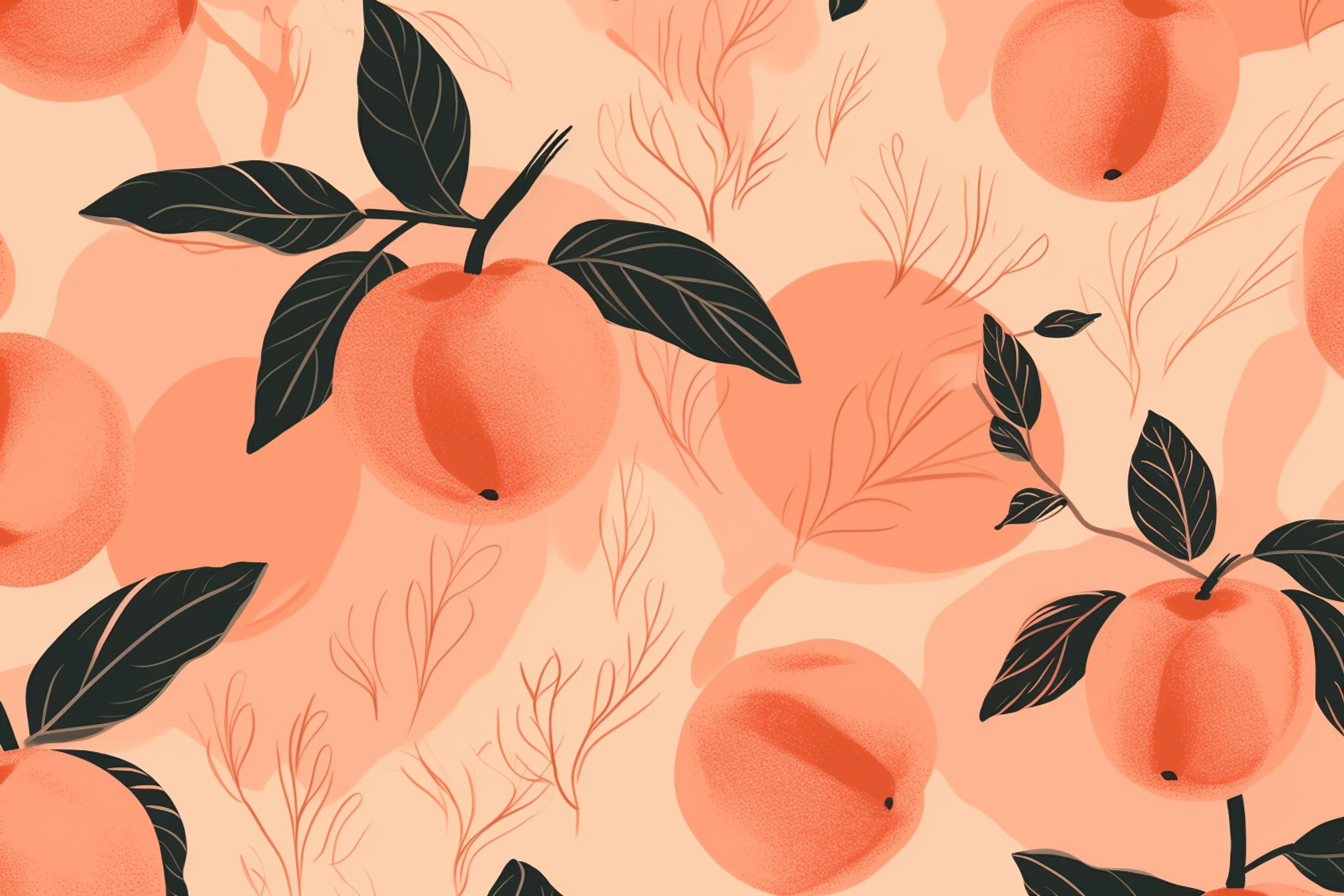 A peach-colored pattern with peach images - Hand drawn