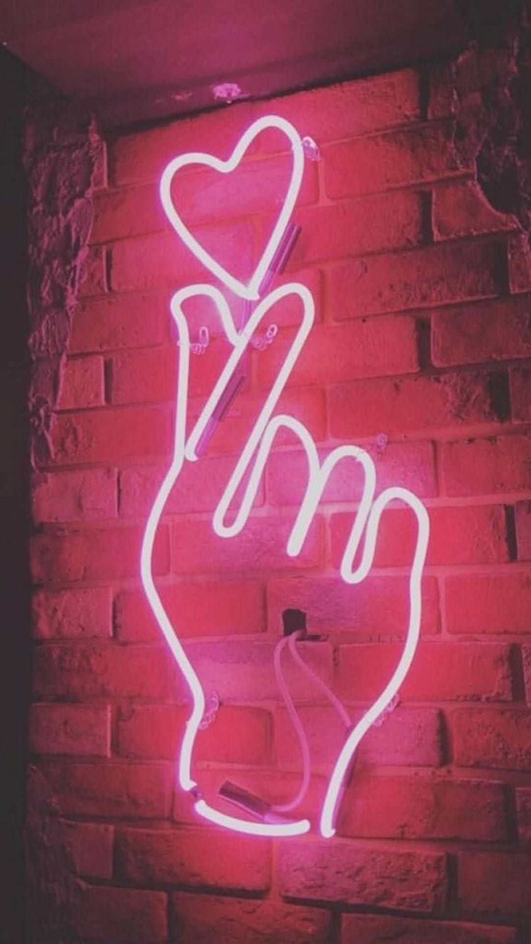 Download Neon Pink Aesthetic Finger Heart Wallpaper
