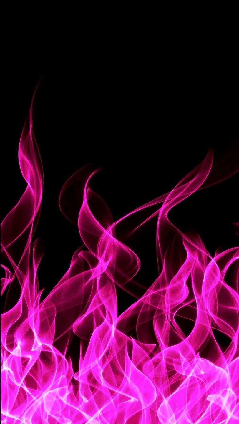 IPhone wallpaper with abstract pink fire flames on a black background - Hot pink