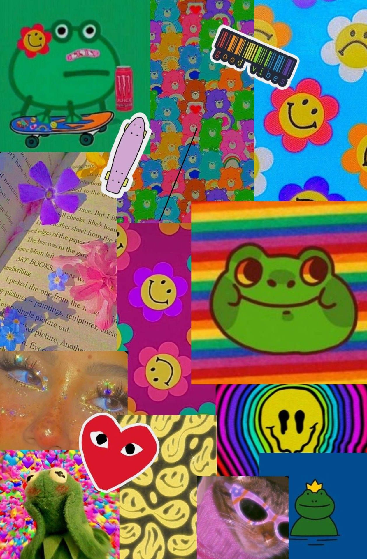 A collage of different images with smiley faces - Indie, frog