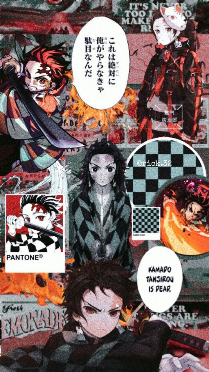 Kamado Tanjirou from Demon Slayer, in a collage with other characters from the anime - Tanjiro Kamado