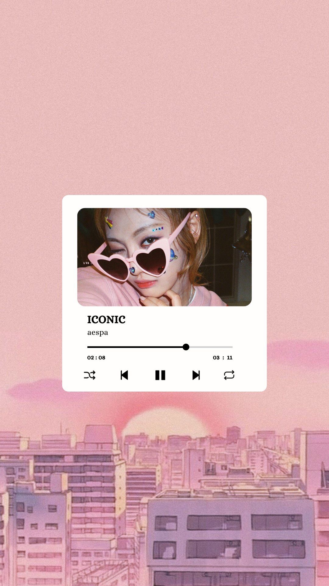 Pink aesthetic phone background with a music player - Aespa