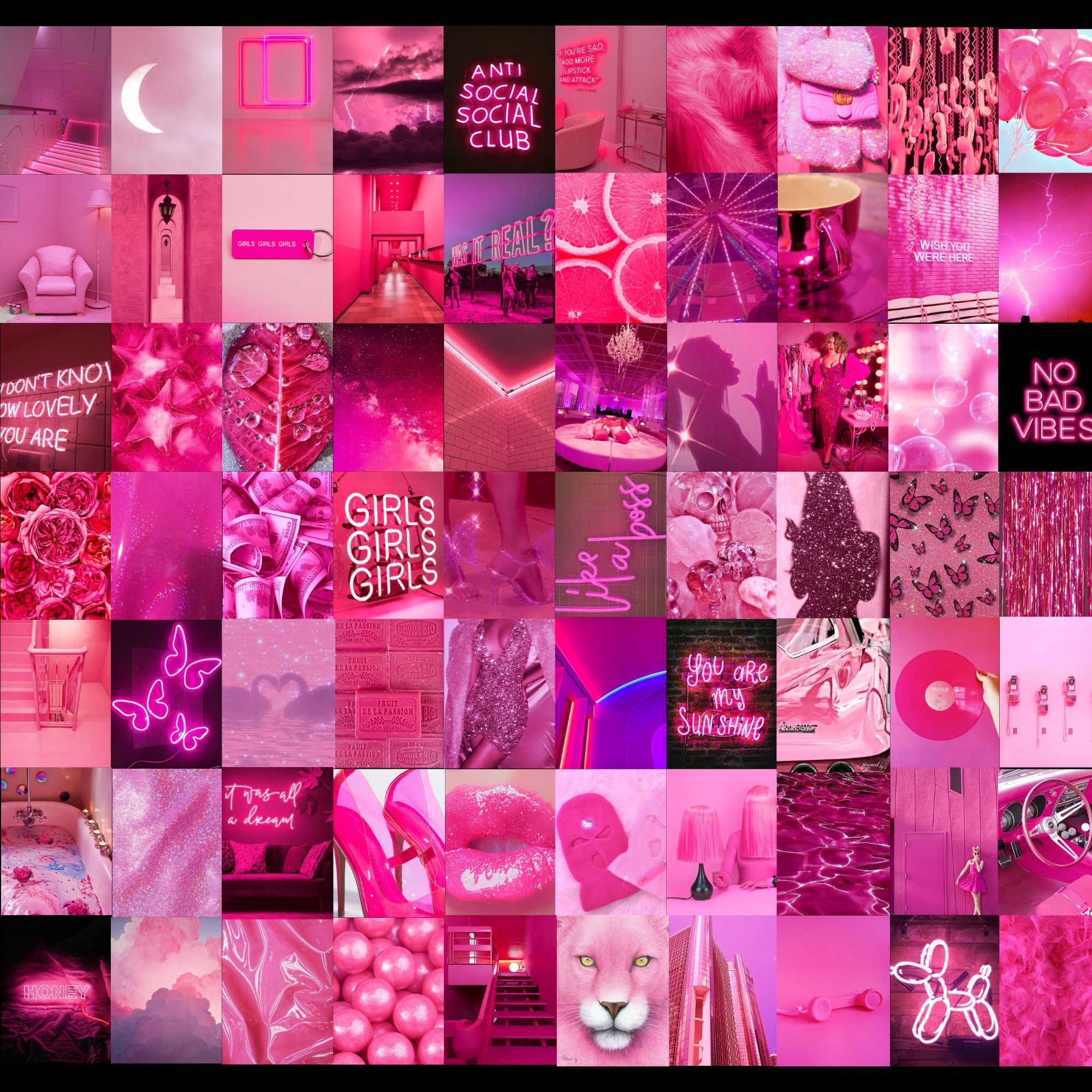 Pink Photo Wall Collage Kit Hot Pink Aesthetic Bright Neon