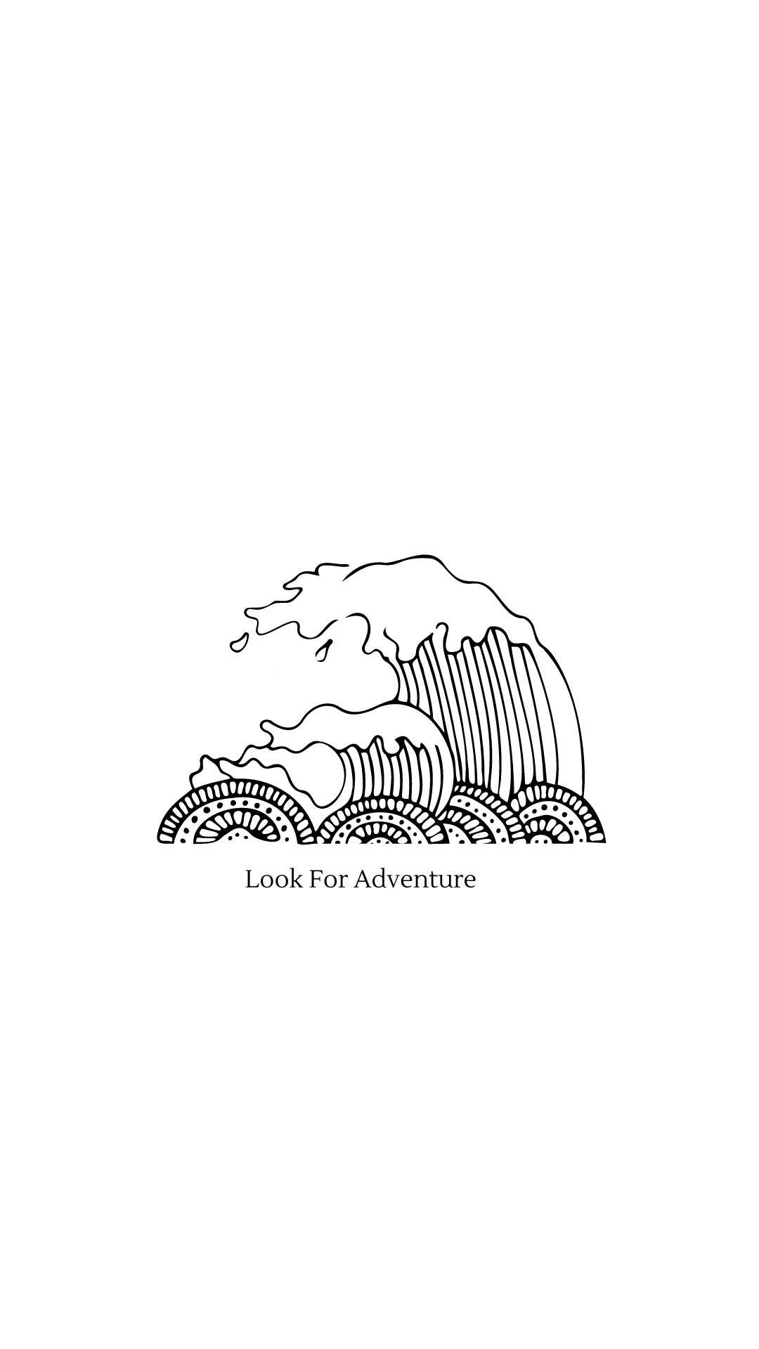A drawing of an ocean wave with the words look for adventure - White, The Great Wave off Kanagawa, cute white