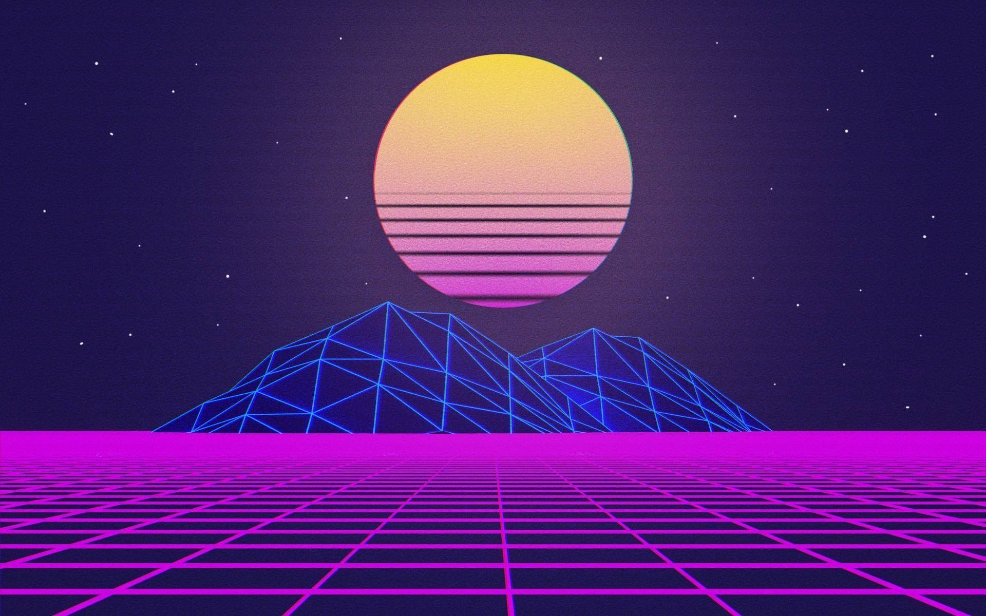 A retro style image with mountains and sunset - Indie