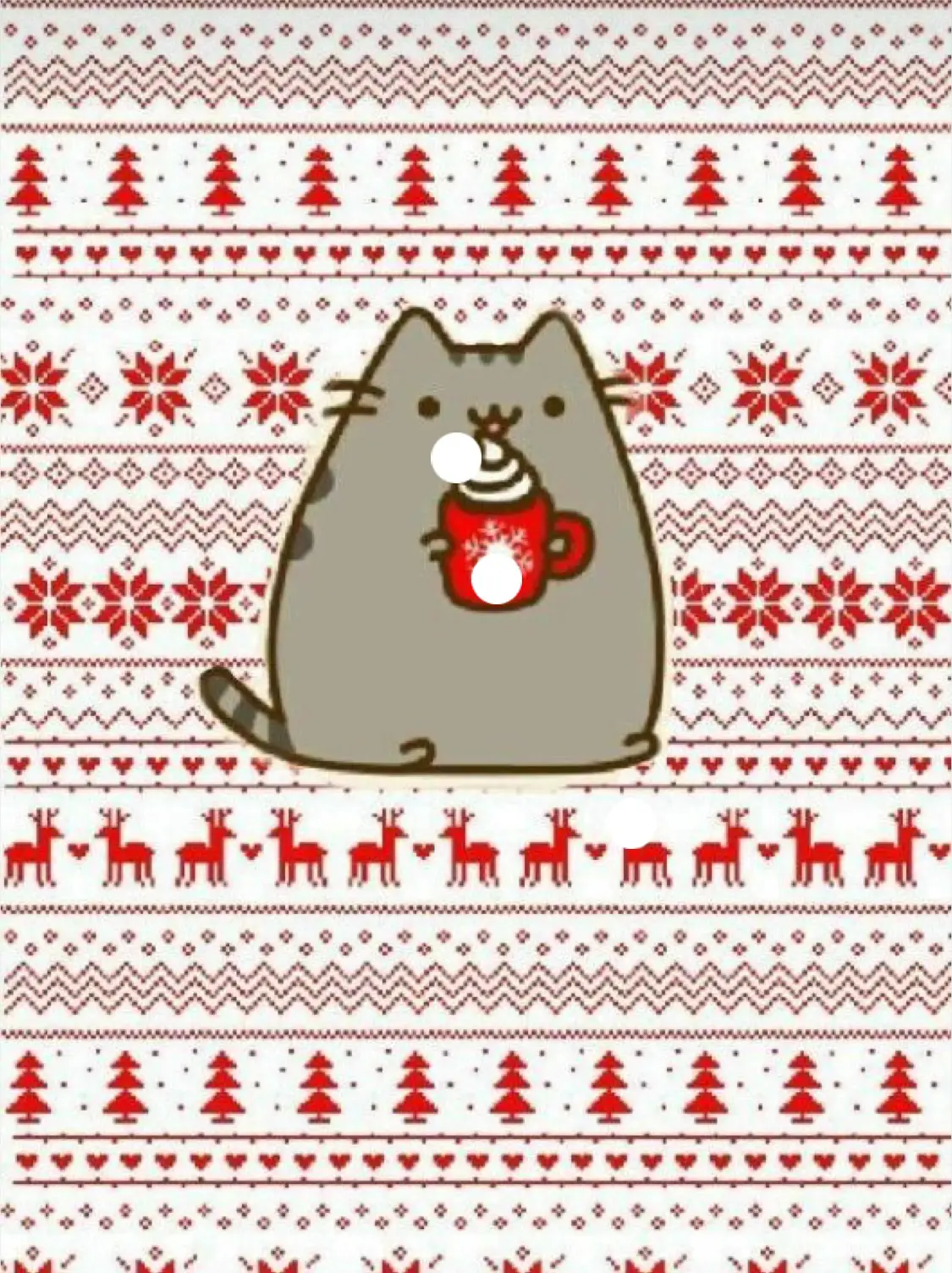 Pusheen the cat drinking a cup of cocoa on a Christmas sweater - Pusheen