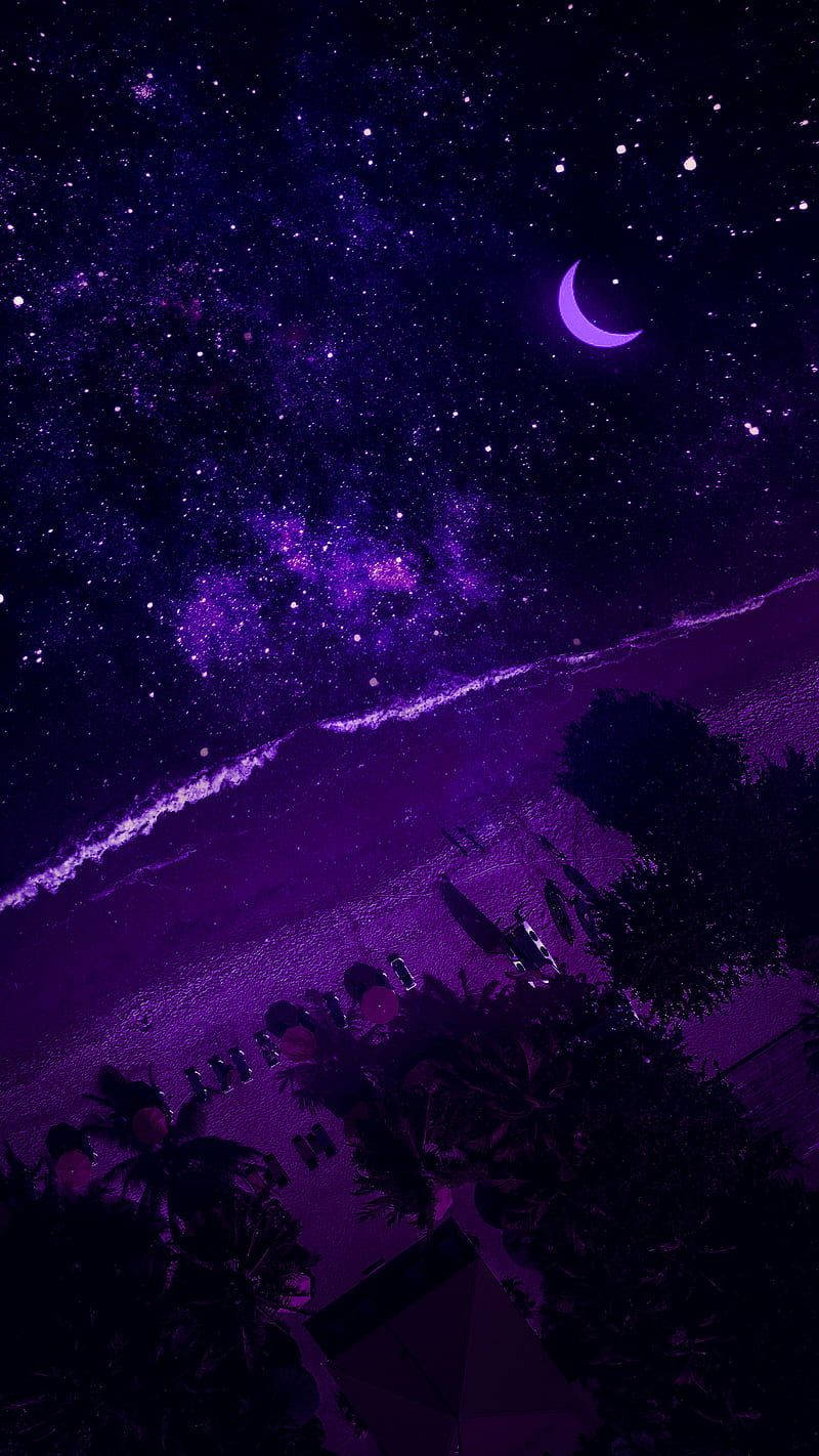 A purple sky with stars and the moon - Dark purple