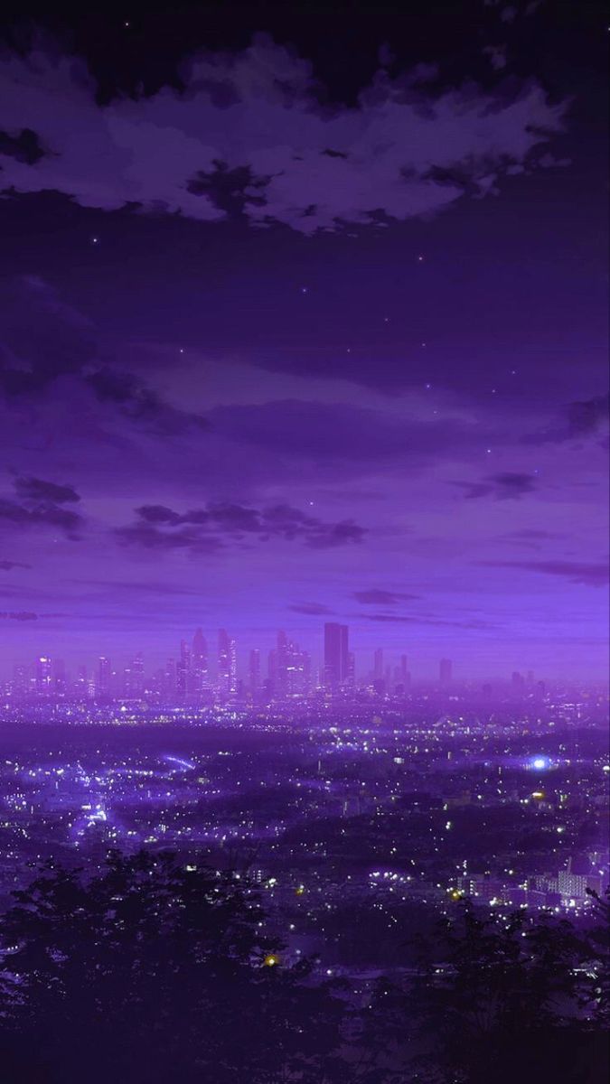 Aesthetic wallpaper of a purple cityscape at night - Dark purple