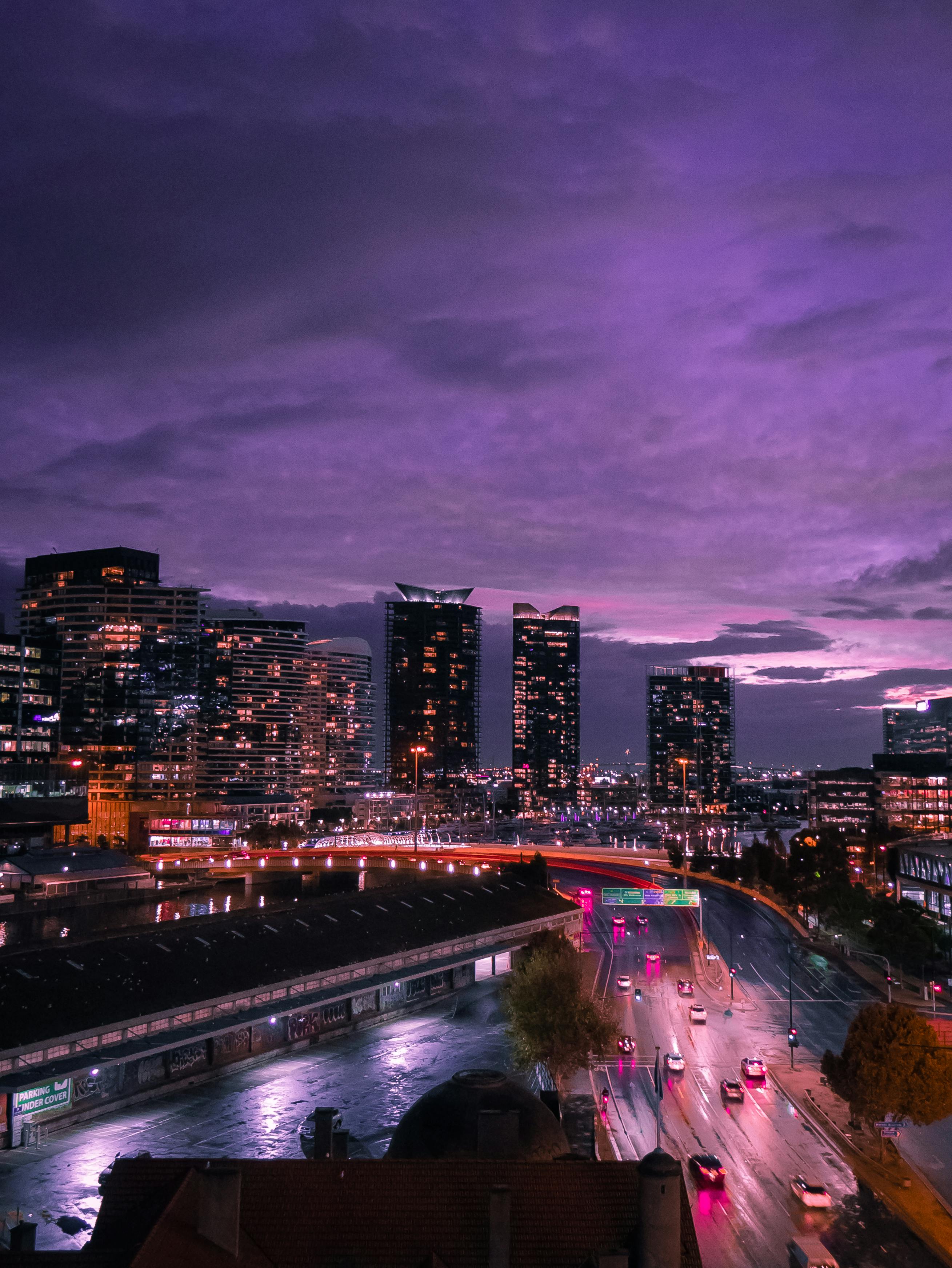 City Skyline during Orange Sunset