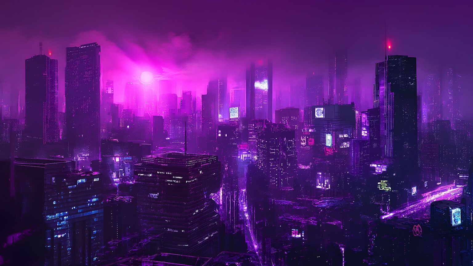 Free Purple Cityscape Desktop Wallpaper