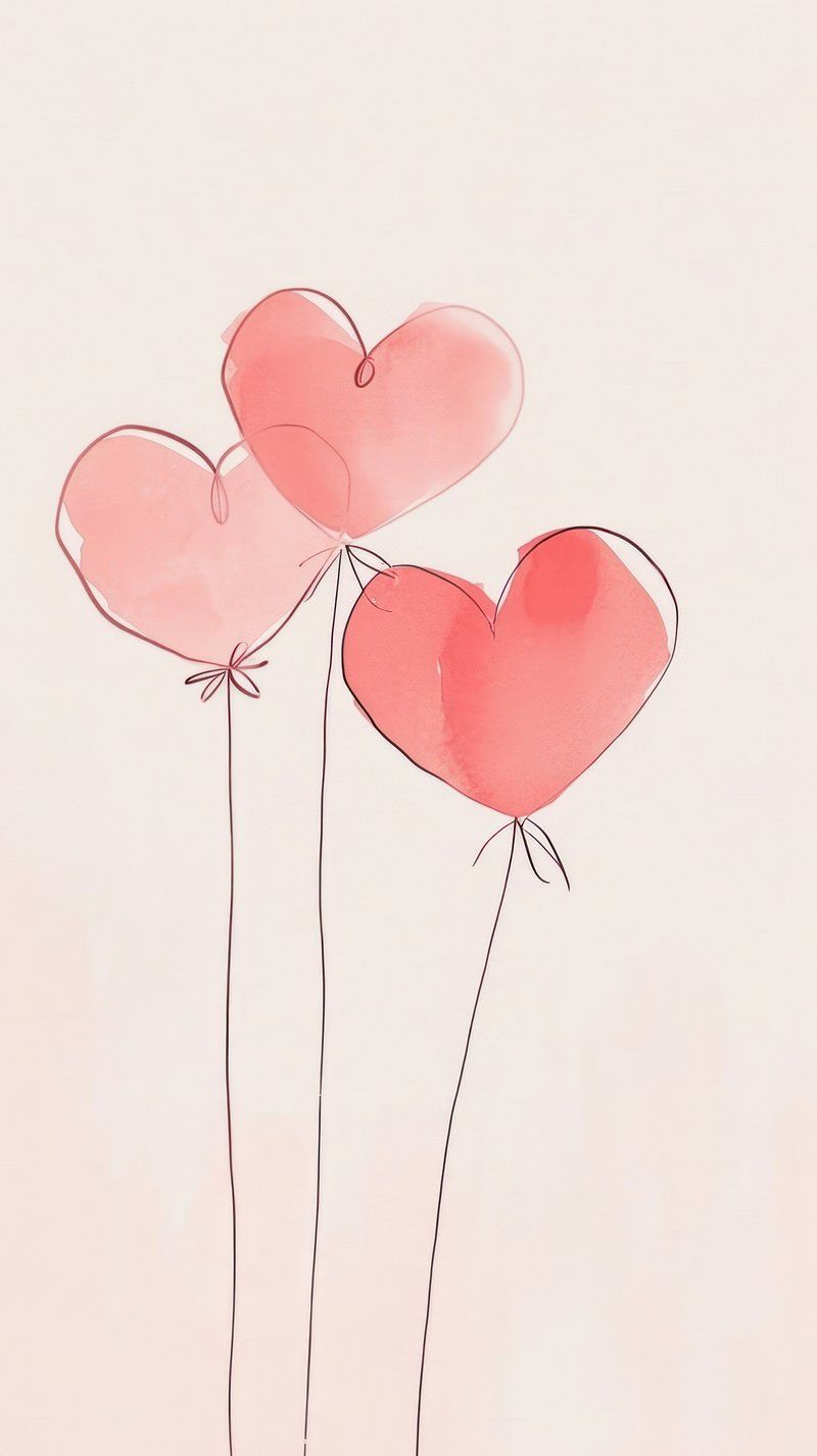 A painting of three heart balloons - Balloons