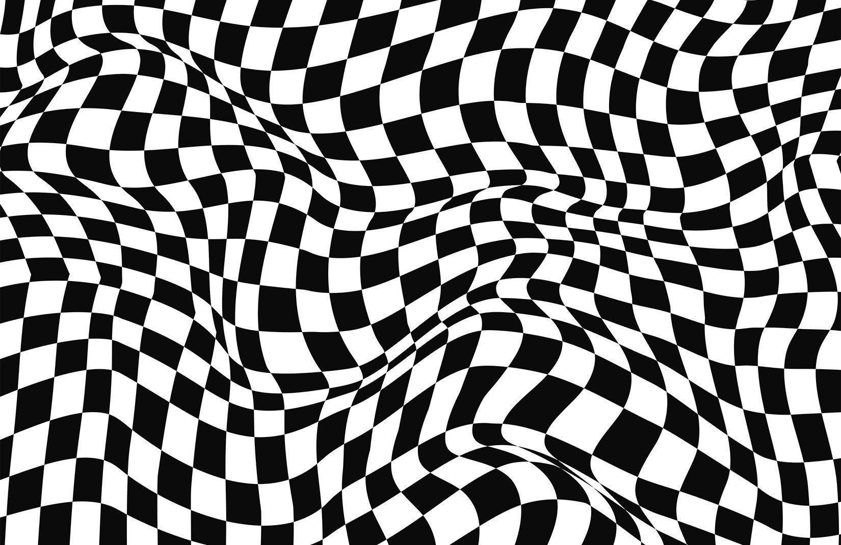 An abstract image of a distorted black and white checkered pattern - Black and white, gray, black glitch, pattern, checkered